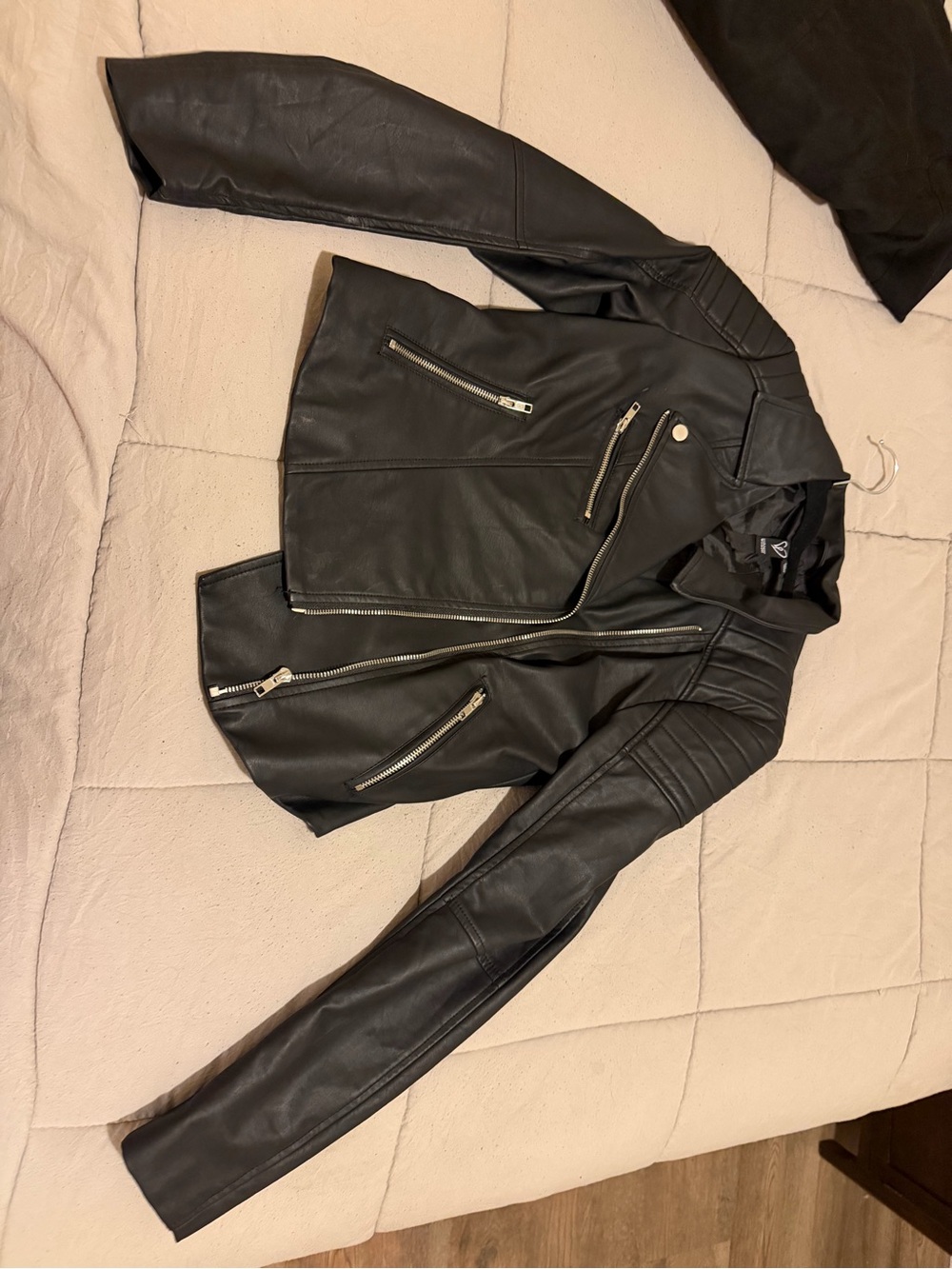 Windsor Black Faux Leather Moto Jacket with Quilted Shoulders